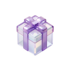 Fototapeta premium Iridescent gift box with purple bow, perfect for celebration and special occasions.