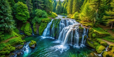 Tumwater Waterfall Drone Photography: Aerial View of Cascading Water, Lush Forest, Pacific Northwest Nature