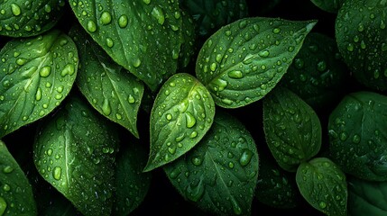 Fresh Leaves Texture with Rain Droplets : Suitable for Be Used as Background and Content in Any Project (Print, Graphic Design, Blog Posts, Social Media Posts or Website Related to Environment Theme)