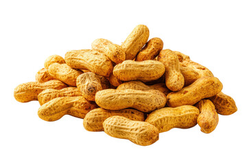 Fototapeta premium A pile of unshelled peanuts on black background, cut out