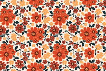 Summer floral pattern, blooming flowers element on seamless pattern. Not AI generate design for fabric textile fashion print wallpaper, orange flowers, carpet, shirt, seamless, vintage  flowers © Sahathai