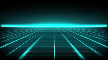 Neon Grid Background with Futuristic Horizon and Light Effects