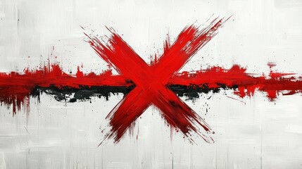 Bold red X, brushstrokes, white background
