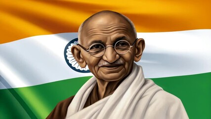 Mahatma Gandhi jayanti portrait against the Indian flag a powerful image representing peace activism and Indian independence struggle showcasing his legacy and beliefs