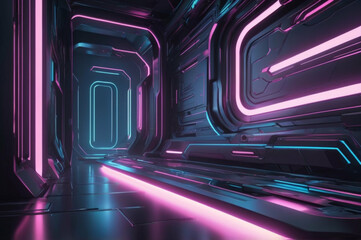 Neon-Lit Futuristic Corridor
