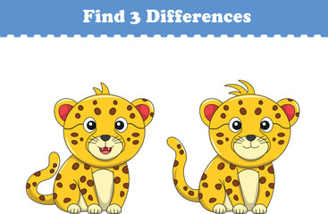 Education game for children find three differences between two cheetah cartoon. Vector illustration