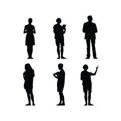 Extensive Vector Silhouette Collection of Boys and Girls Standing in Various Poses Perfect for Educational Youth Lifestyle and Social Scene Designs in Bold Black Illustrations on a White