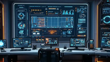 Futuristic Control Room with Advanced Technology Displays and Data Visualization - Powered by Adobe