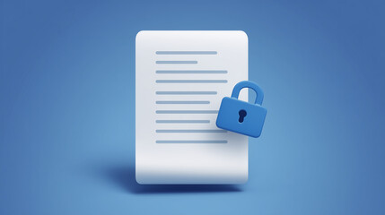 Concept of document security with padlock symbolizing data protection and privacy in digital environment against blue background