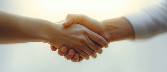 Close-up of two people shaking hands warmly with soft background lighting symbolizing agreement and cooperation