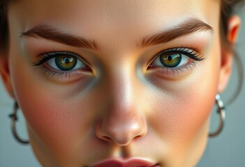 Naklejka premium Close-up, flawless facial features, soft lighting, ample negative space, sophisticated, healthy skin
