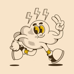Cute Cartoon Thunder Cloud Running with Peace Gesture