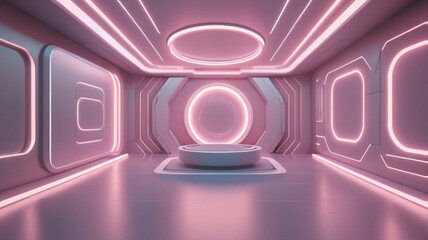 Futuristic Pink Neon Room with Display Platform