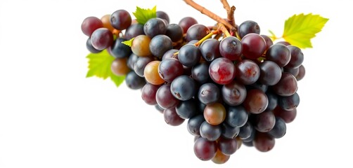 Fototapeta premium Clusters of plump, ripe grapes, glistening with juice, isolated on white background, high resolution, design element