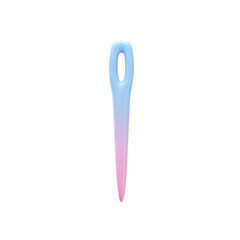 Close-up of a colorful plastic hair clip with gradient pink and blue hues for styling and accessorizing