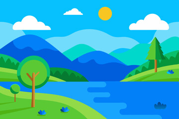 Obraz premium Blue sky summer mountain landscape with green grass and clouds