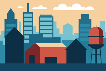 Urban factory silhouette at night, an industrial city landscape illustration