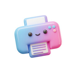 Cute pastel-colored portable printer with a smiling face and playful design
