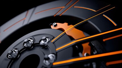 Obraz premium Close-up view of a high-performance motorcycle brake disc showcasing intricate design and engineering