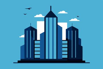 Urban vector illustration of a city skyline with buildings and skyscrapers at night