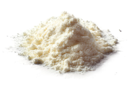 Heap of powdered milk isolated on white background, cut out