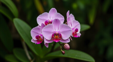 Obraz premium Beautiful Pink Orchids Blooming in Lush Garden Close Up Shot