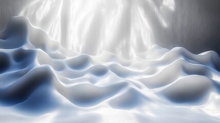 Obraz premium Smooth white wavy surface illuminated by bright light with shiny flowing background creating serene and abstract landscape