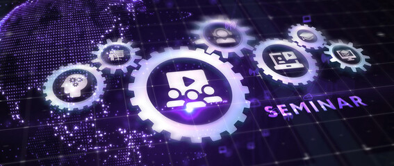 Obraz premium Business, Technology, Internet and network concept. Webinar e-learning. Training concept. 3d illustration