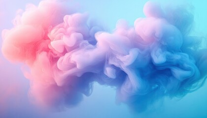 Fototapeta premium Soft pastel colored smoke swirling in clouds transitioning smoothly from pink to purple and blue against a bright sky background