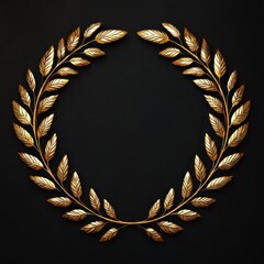 golden laurel wreath with intricately detailed leaves on black background symbolizing victory and honor