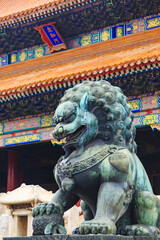 Bronze lions in front of the Hall of Supreme Harmony in the Palace Museum, Beijing