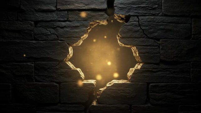 Cracked Stone Wall with Glowing Light Emanating from the Gap, Creating a Mystical Atmosphere - cobble wall