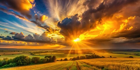 Vibrant Energy Landscape: Powerful Nature Photography, Sun Rays, Dramatic Sky, Golden Hour, Epic Views, Nature Power, Energy Burst, Awesome Landscape