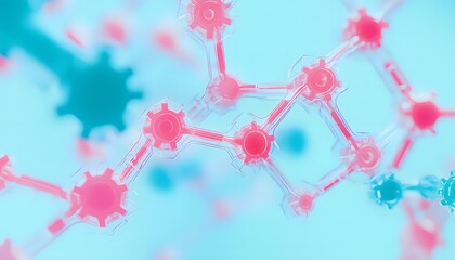 Complex molecular structure in pastel colors.