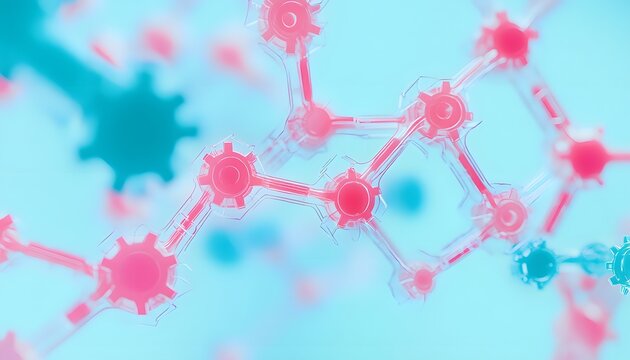 Complex molecular structure in pastel colors.