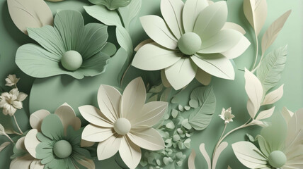3D Paper Flowers in Mint Green and Cream