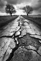 Cracked road surface, poor maintenance