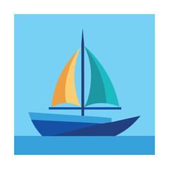 Colorful sailboat illustration sailing on blue water with an orange and teal sail and sky