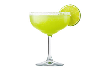 Refreshing lime margarita with salt rim and lime slice, cut out