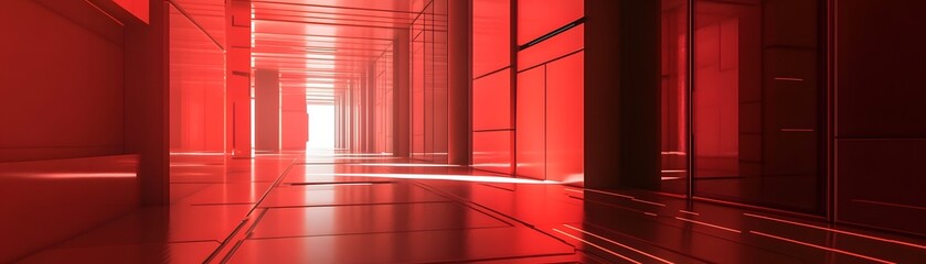 Red corridor with glossy surfaces.