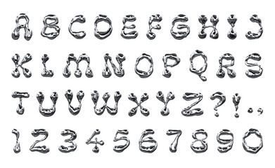 クロームメタリック風3Dフォントセット &ndash; アルファベット＆数字記号コレクション