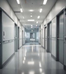 Blurred hospital corridor background, sterile and clean feel,  out of focus,  light,  abstract