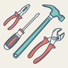 Black and white line art Silhouette working tools vector doodle art in white background