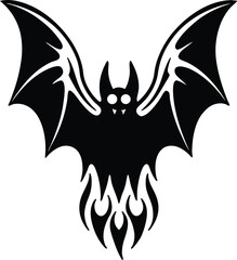 Fiery Bat Tribal Tattoo Design Illustration