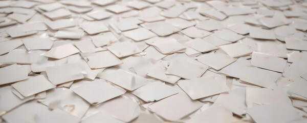 Creamy blank cards strewn across white surface, close-up showing texture ,  index cards,  design