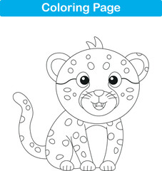 Funny cartoon cheetah. Coloring pages. Vector illustration