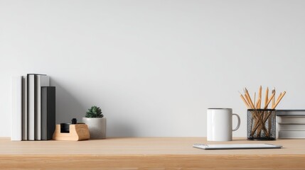 Minimalist Workspace:  Clean Desk,  Organized Supplies,  Calm Atmosphere