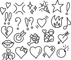 Set of anime manga emotion effect. hand drawn doodle vector illustration set