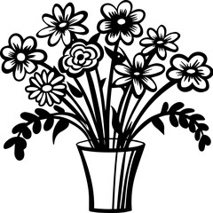 SVG vector of floral decorative style design. Simple Black and White Floral Arrangement in a Vase Design
