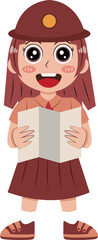 Cartoon Girl Scout Reading a Map